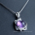 Damen 925 Sterling Silber Herzförmige Amethyst Anhänger Halskette